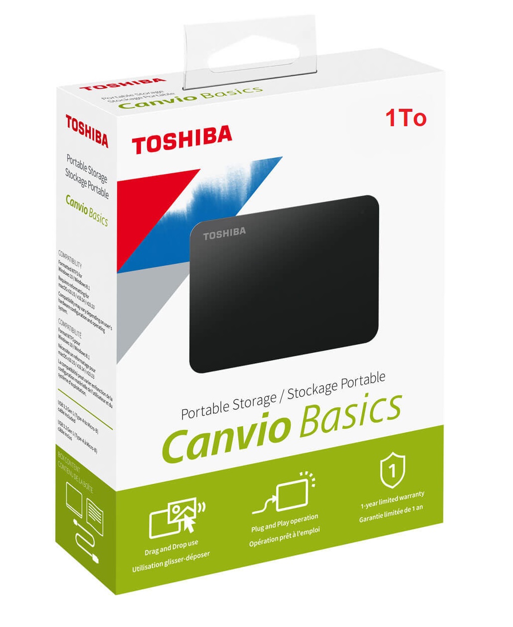 Toshiba Disque Dur Externe Canvio Basics USB 3.0 1TB Noir