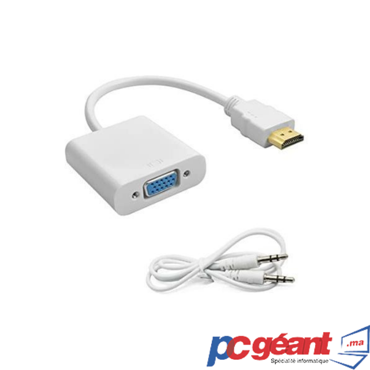 Audio Blanc Câble Adaptateur de convertisseur vidéo mâle vers Vga Femelle Compatible HDMI vers Vga 1080P HDMI pour projecteurs HDTV pour Ordinateur Portable PC 