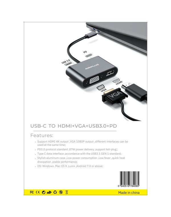 Adaptateur Type-C® VERS VGA+HDMI+USB 3.0+PD – Image 4
