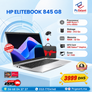 HP EliteBook 845 G8 AMD Ryzen™5 Pro 5650U I 32Go I 512Go SSD I Radeon Graphics I14"FHD [Remis à Neuf]