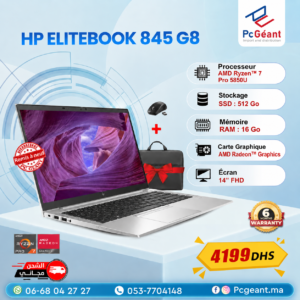 HP EliteBook 845 G8 AMD Ryzen™7 Pro 5850U I 16Go I 512Go SSD I Radeon Graphics I14"FHD [Remis à Neuf]