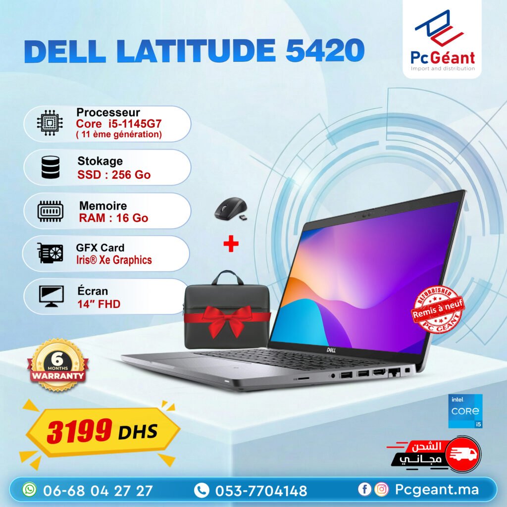 DELL Latitude 5420 Core i5-1145G7 I 16Go I 256Go SSD I 14″ HD [Remis à Neuf]