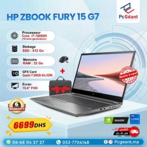 HP ZBook Fury 15 G7 Core i7-10850H I 32Go I 512GB SSD I Quadro T2000 4Go I 15.6" FHD [Remis à Neuf]