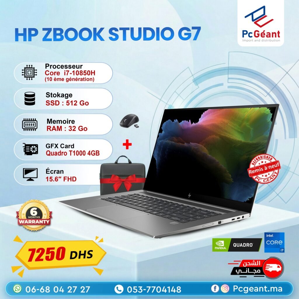 HP ZBook STUDIO G7 Core i7-10850H I 32Go I 512GB NVMe SSD I Quadro