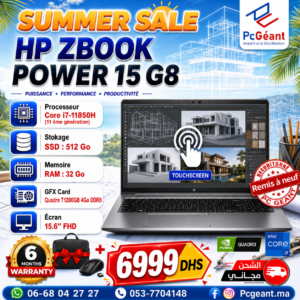 HP ZBook POWER 15 G8 Tactile Core i7-11850H I 32Go I 512Go SSD I Quadro T1200 4GB I 15.6" FHD [Remis à Neuf]