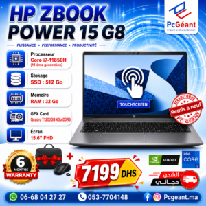 HP ZBook POWER 15 G8 Tactile Core i7-11850H I 32Go I 512Go SSD I Quadro T1200 4GB I 15.6" FHD [Remis à Neuf]