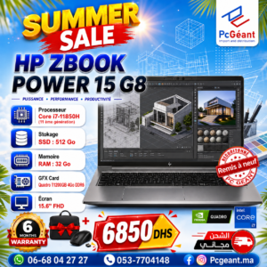 HP ZBook POWER 15 G8 Core i7-11850H I 32Go I 512Go SSD I Quadro T1200 4GB I 15.6" FHD [Remis à Neuf]
