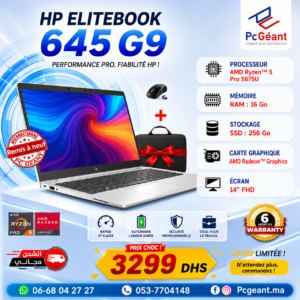 HP EliteBook 645 G9 AMD Ryzen™5 Pro 5675U I 16Go I 256Go SSD I Radeon Graphics I14"FHD [Remis à Neuf]