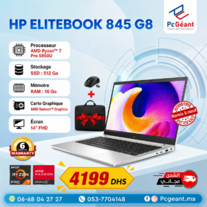 HP EliteBook 845 G8 AMD Ryzen™7 Pro 5850U I 16Go I 512Go SSD I Radeon Graphics I14"FHD [Remis à Neuf]