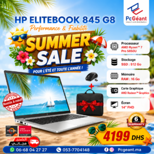 HP EliteBook 845 G8 AMD Ryzen™7 Pro 5850U I 16Go I 512Go SSD I Radeon Graphics I14"FHD [Remis à Neuf]