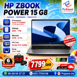 HP ZBook POWER 15 G8 Core i7-11850H I 32Go I 1TB SSD I RTX A2000 I 15.6" FHD [Remis à Neuf]