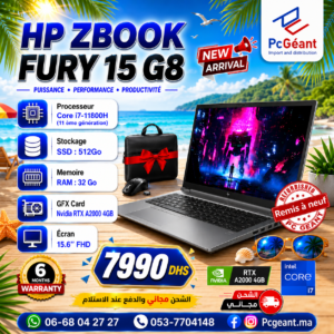 HP ZBook Fury 15 G8 Core i7-11800H I 32Go I 512GB SSD I NVIDIA RTX A2000 I 15.6" FHD [Remis à Neuf]