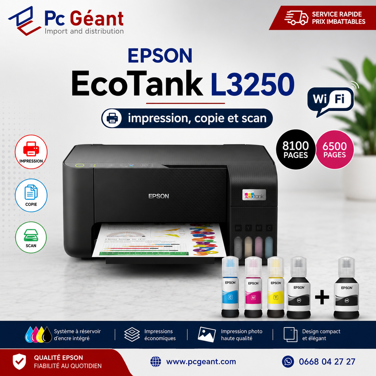 Epson EcoTank L3250 Imprimante WiFi à réservoirs rechargeables