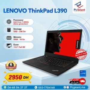 LENOVO ThinkPad L390 Core i7-8565U I 16Go I 256Go SSD I 13.3″ Full HD [Remis à Neuf]