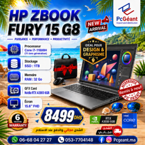 HP ZBook Fury 15 G8 Core i7-11850H I 32Go I 1TB SSD I NVIDIA RTX A3000 6GB I 15.6" FHD [Remis à Neuf]