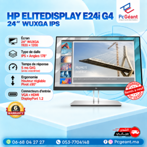 HP EliteDisplay E24i G4-24″ WUXGA Noir, Argent - Fremlisse [Remis à Neuf]